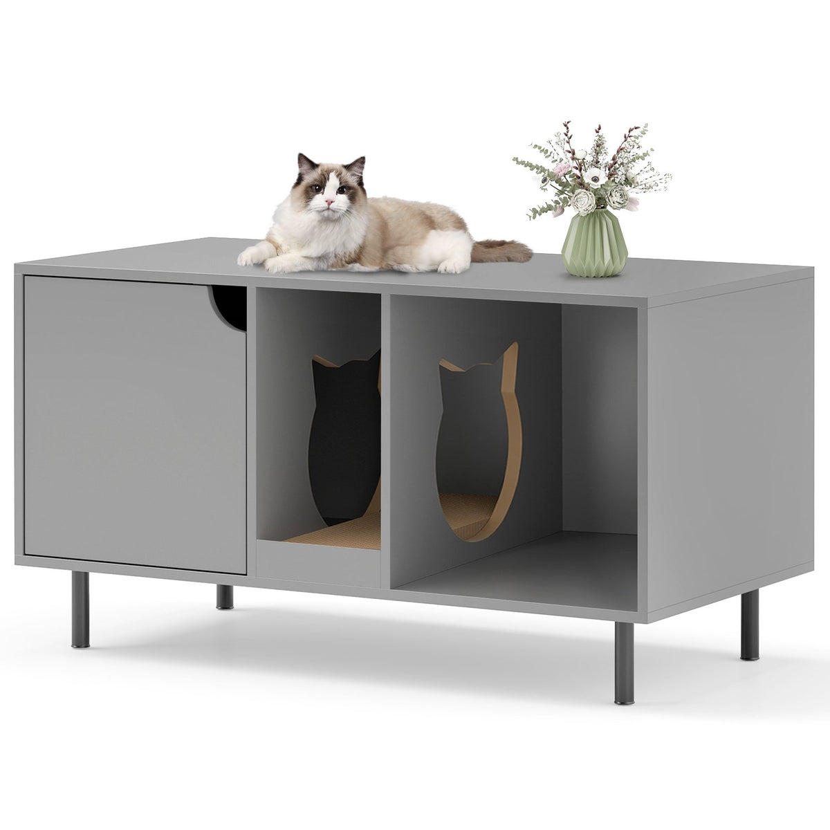 40 Inch Cat Litter Box Enclosure for 2 Cats Hidden Cat Washroom-Gray view 4