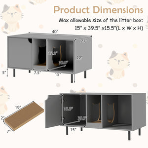 40 Inch Cat Litter Box Enclosure for 2 Cats Hidden Cat Washroom-Gray view 5