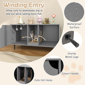 40 Inch Cat Litter Box Enclosure for 2 Cats Hidden Cat Washroom-Gray view 9