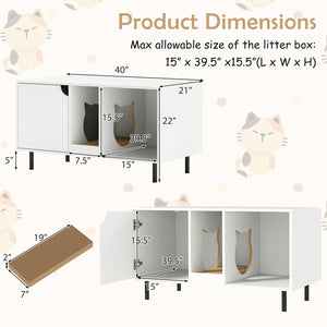 40 Inch Cat Litter Box Enclosure for 2 Cats Hidden Cat Washroom-White view 5