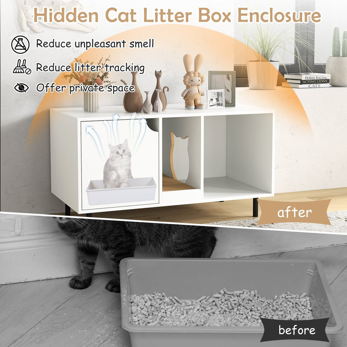 40 Inch Cat Litter Box Enclosure for 2 Cats Hidden Cat Washroom-White view 7