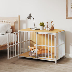 40 Inch Dog Crate Furniture Dog Kennel with Dual Lockable Double Doors-Natural view 2