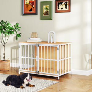 40 Inch Dog Crate Furniture Dog Kennel with Dual Lockable Double Doors-Natural view 3
