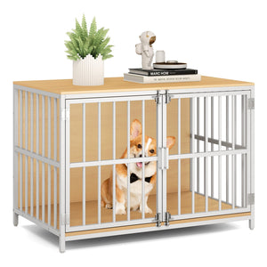 40 Inch Dog Crate Furniture Dog Kennel with Dual Lockable Double Doors-Natural view 4