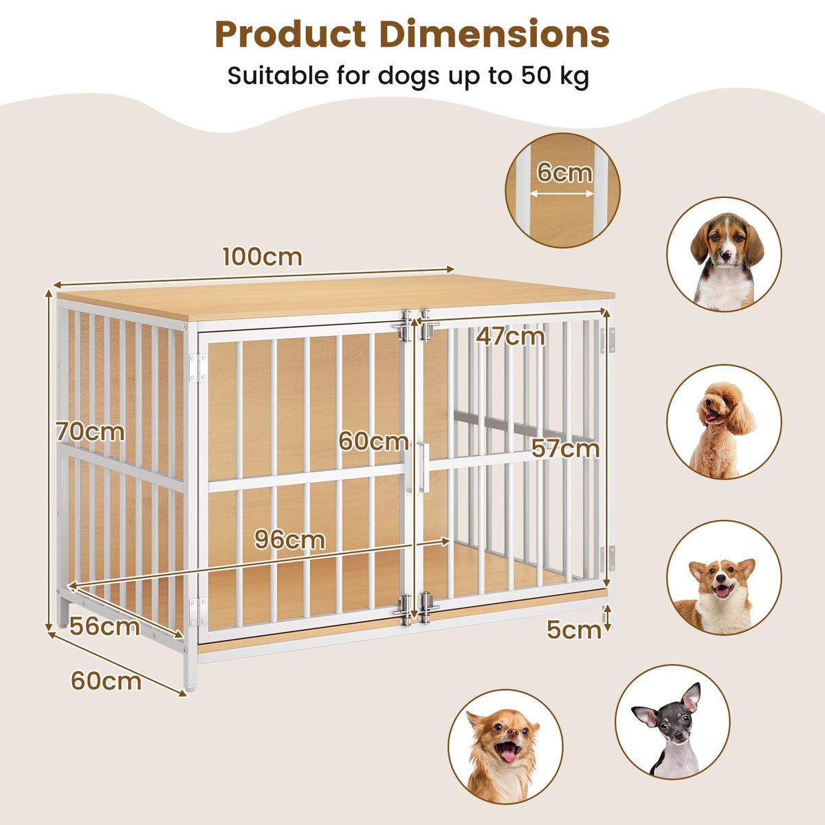 40 Inch Dog Crate Furniture Dog Kennel with Dual Lockable Double Doors-Natural view 5