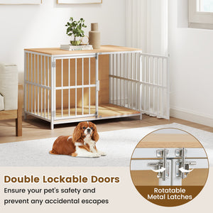 40 Inch Dog Crate Furniture Dog Kennel with Dual Lockable Double Doors-Natural view 6