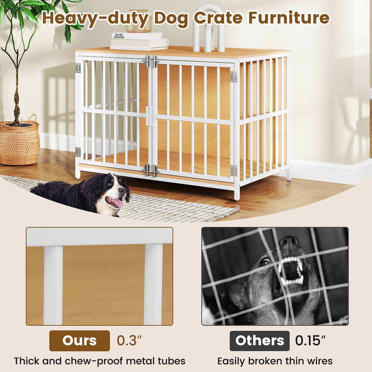 40 Inch Dog Crate Furniture Dog Kennel with Dual Lockable Double Doors-Natural view 7