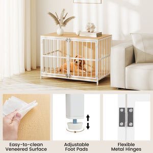 40 Inch Dog Crate Furniture Dog Kennel with Dual Lockable Double Doors-Natural view 9