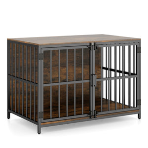 40 Inch Dog Crate Furniture Dog Kennel with Dual Lockable Double Doors-Rustic Brown
