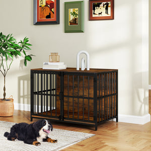 40 Inch Dog Crate Furniture Dog Kennel with Dual Lockable Double Doors-Rustic Brown view 3