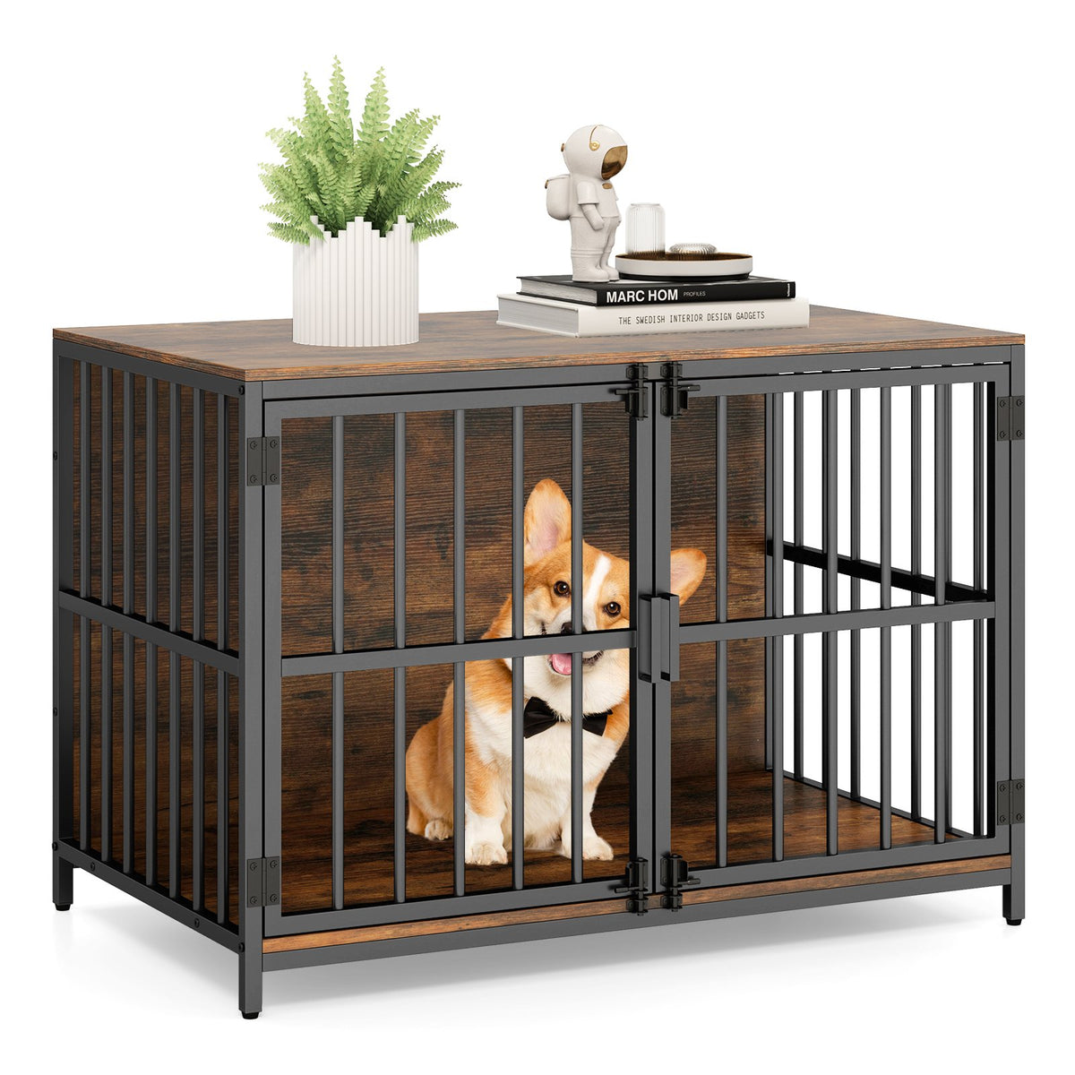 40 Inch Dog Crate Furniture Dog Kennel with Dual Lockable Double Doors-Rustic Brown view 4