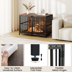 40 Inch Dog Crate Furniture Dog Kennel with Dual Lockable Double Doors-Rustic Brown view 9