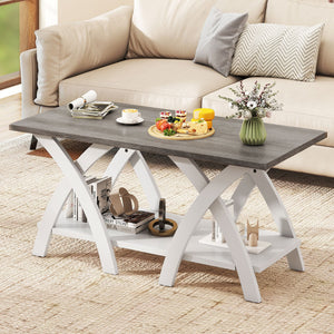 40 Inch Farmhouse Wooden Coffee Table with Storage Shelf with X-shaped Legs-Gray view 2