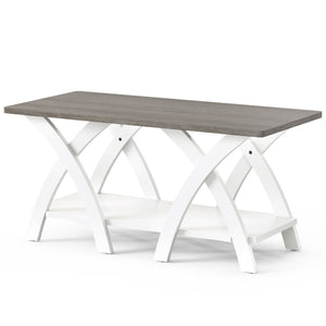 40 Inch Farmhouse Wooden Coffee Table with Storage Shelf with X-shaped Legs-Gray view 4