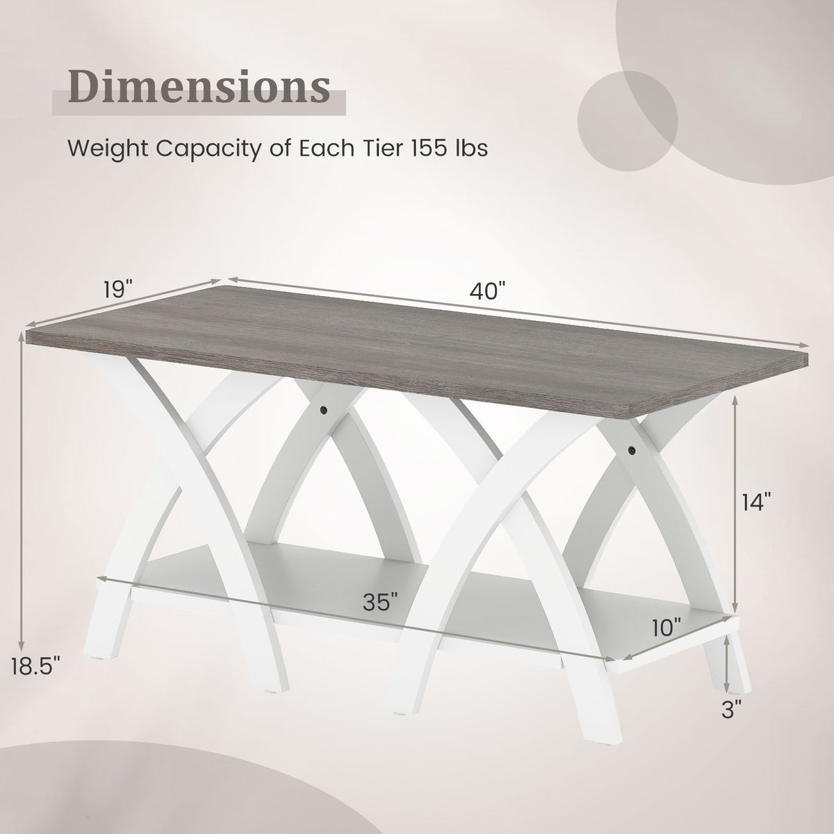 40 Inch Farmhouse Wooden Coffee Table with Storage Shelf with X-shaped Legs-Gray view 5