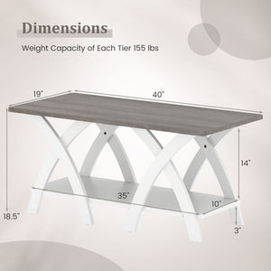 40 Inch Farmhouse Wooden Coffee Table with Storage Shelf with X-shaped Legs-Gray view 5