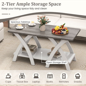40 Inch Farmhouse Wooden Coffee Table with Storage Shelf with X-shaped Legs-Gray view 7