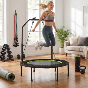 40 Inch Fitness Trampoline for Adults with 2 Resistance Bands-Green view 2