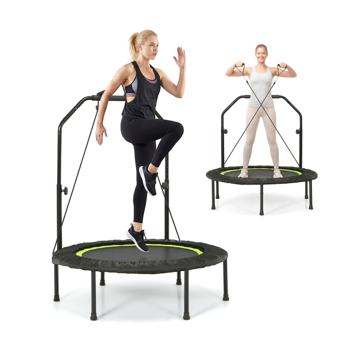 40 Inch Fitness Trampoline for Adults with 2 Resistance Bands-Green view 3