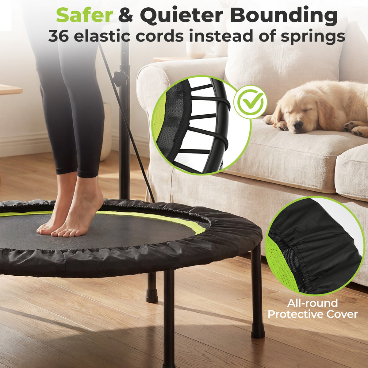40 Inch Fitness Trampoline for Adults with 2 Resistance Bands-Green view 5