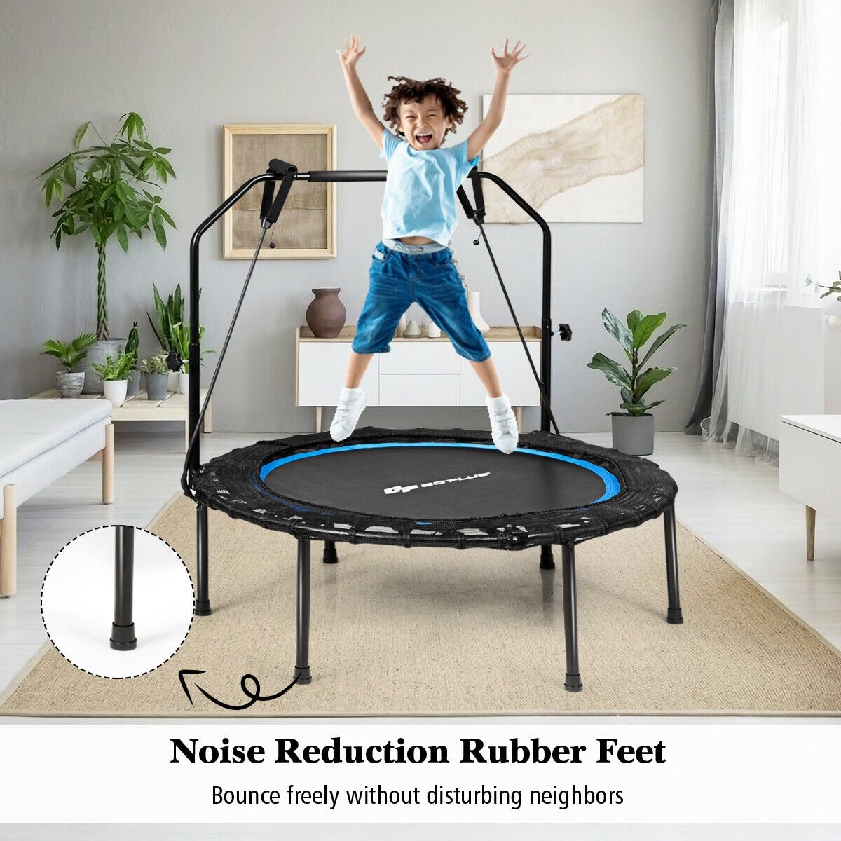 40 Inch Foldable Fitness Rebounder with Resistance Bands Adjustable Home-Blue view 2