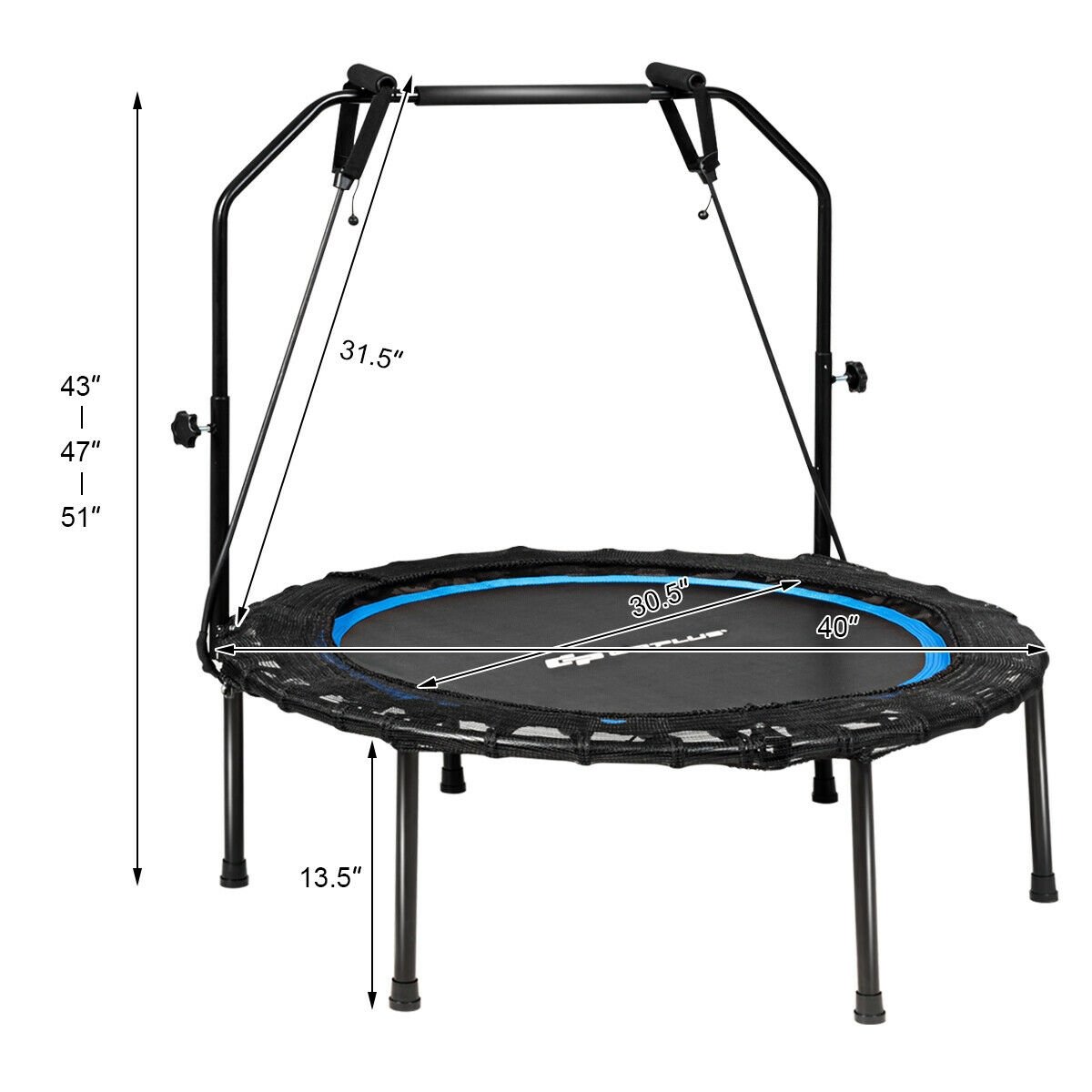 40 Inch Foldable Fitness Rebounder with Resistance Bands Adjustable Home-Blue view 4