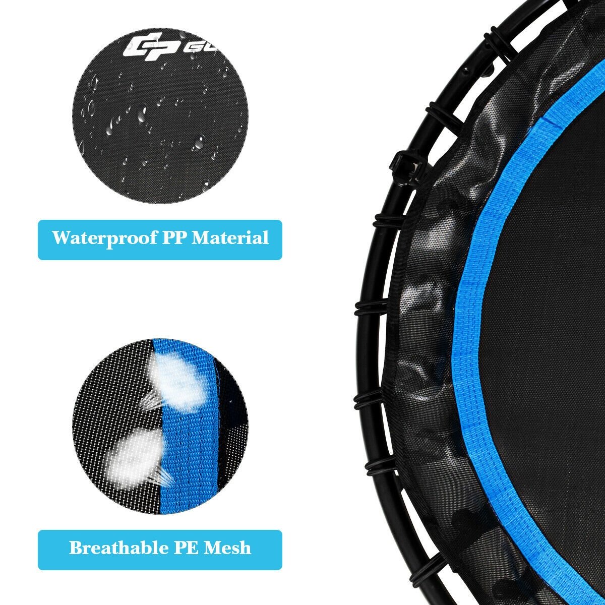 40 Inch Foldable Fitness Rebounder with Resistance Bands Adjustable Home-Blue view 9
