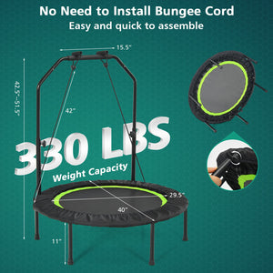 40 Inch Foldable Fitness Rebounder with Resistance Bands Adjustable Home-Green view 2