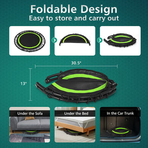 40 Inch Foldable Fitness Rebounder with Resistance Bands Adjustable Home-Green view 3