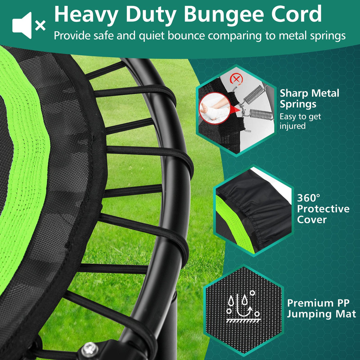 40 Inch Foldable Fitness Rebounder with Resistance Bands Adjustable Home-Green view 5