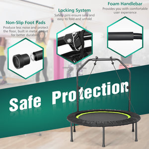 40 Inch Foldable Fitness Rebounder with Resistance Bands Adjustable Home-Green view 6