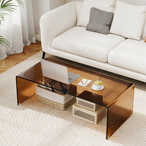 40 Inch Glass Coffee Table with Tempered Glass Top and Round Edges for Home-Dark Brown view 3