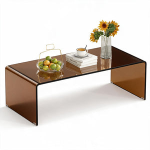 40 Inch Glass Coffee Table with Tempered Glass Top and Round Edges for Home-Dark Brown view 4
