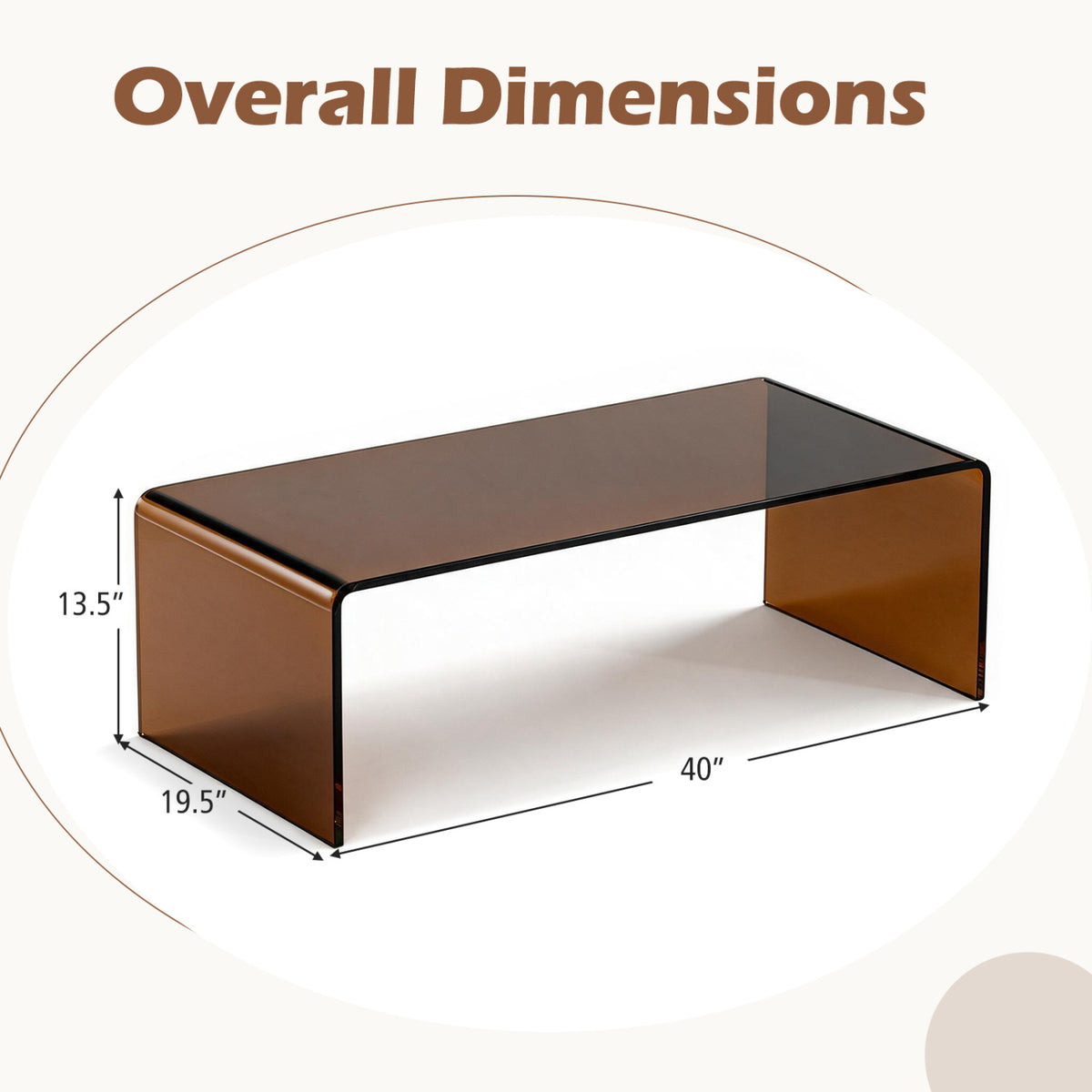 40 Inch Glass Coffee Table with Tempered Glass Top and Round Edges for Home-Dark Brown view 5