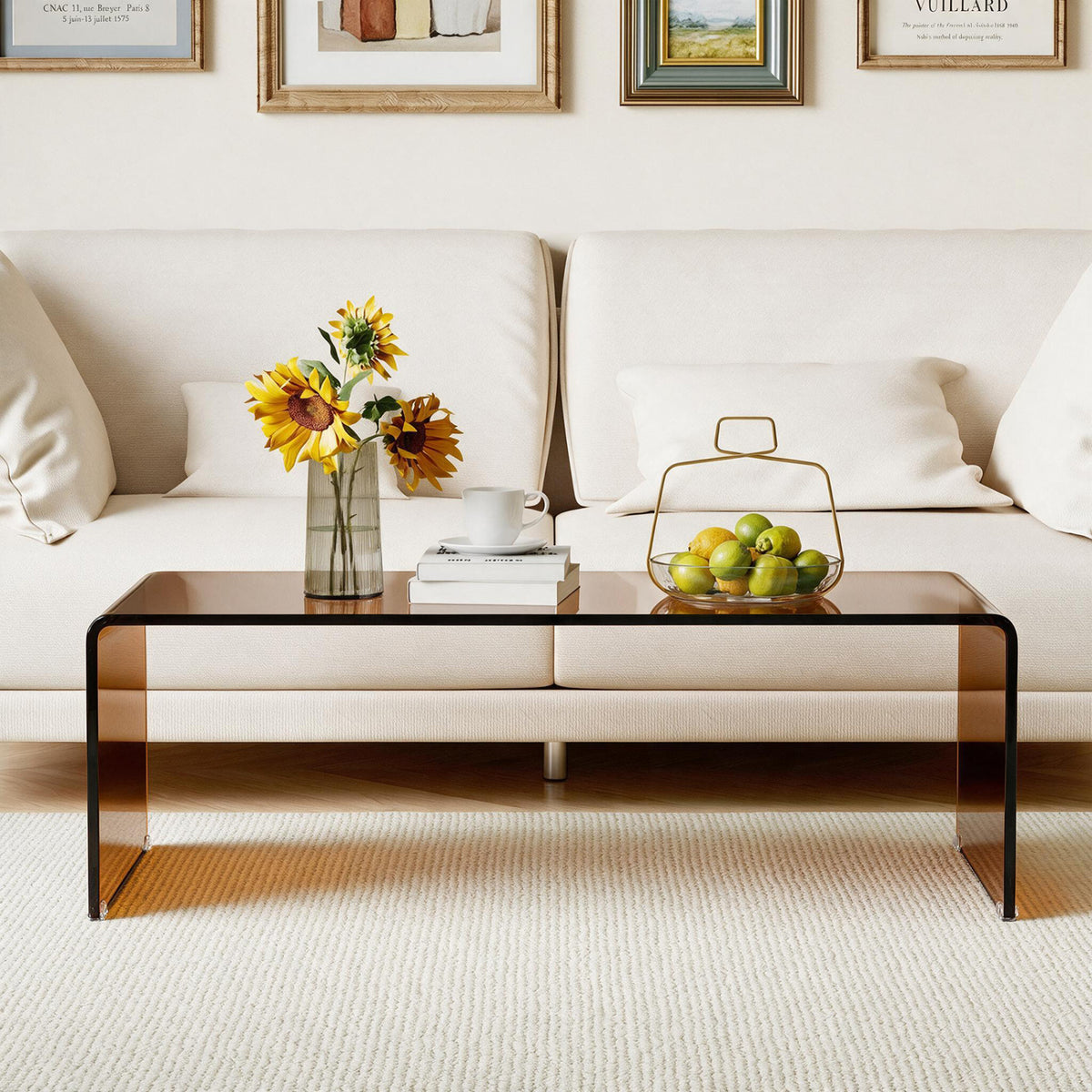 40 Inch Glass Coffee Table with Tempered Glass Top and Round Edges for Home-Dark Brown view 6