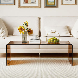 40 Inch Glass Coffee Table with Tempered Glass Top and Round Edges for Home-Dark Brown view 6