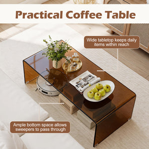 40 Inch Glass Coffee Table with Tempered Glass Top and Round Edges for Home-Dark Brown view 8