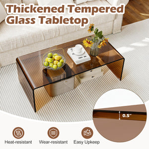 40 Inch Glass Coffee Table with Tempered Glass Top and Round Edges for Home-Dark Brown view 9