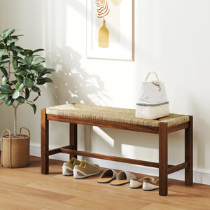 40 Inch Long Wood Bench with Solid Rubber Wood Frame-Walnut view 2