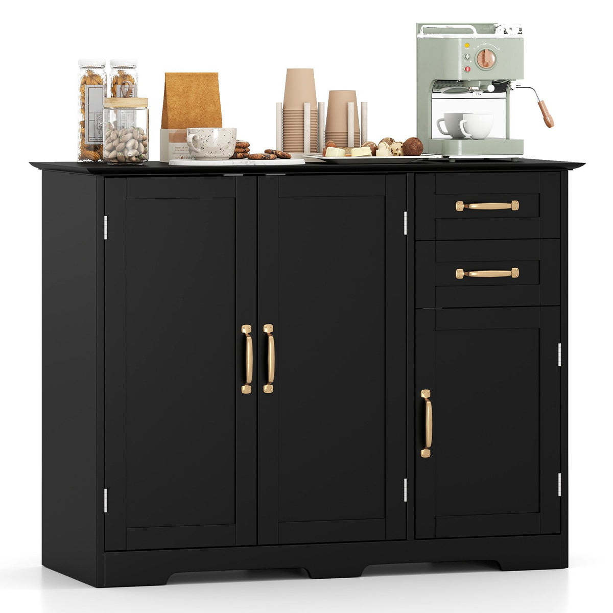 40 Inch Modern Kitchen Sideboard Buffet Cabinet with 2 Drawers and Adjustable Shelf-Black view 4
