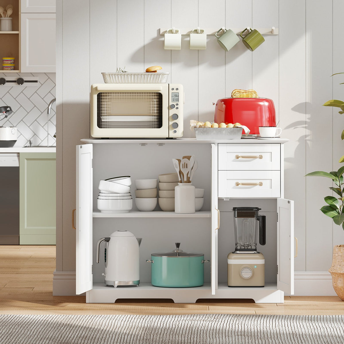40 Inch Modern Kitchen Sideboard Buffet Cabinet with 2 Drawers and Adjustable Shelf-White view 2