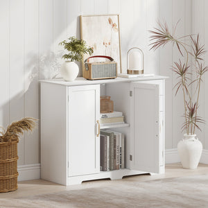 40 Inch Modern Kitchen Sideboard Buffet Cabinet with 2 Drawers and Adjustable Shelf-White view 3