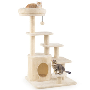 40 Inch Multi-level Cat Tower with Condo and Dangling Jingle Ball-Beige view 4
