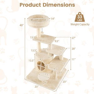 40 Inch Multi-level Cat Tower with Condo and Dangling Jingle Ball-Beige view 5