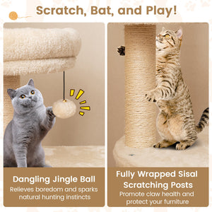 40 Inch Multi-level Cat Tower with Condo and Dangling Jingle Ball-Beige view 8