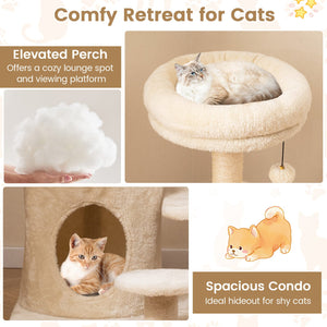 40 Inch Multi-level Cat Tower with Condo and Dangling Jingle Ball-Beige view 9