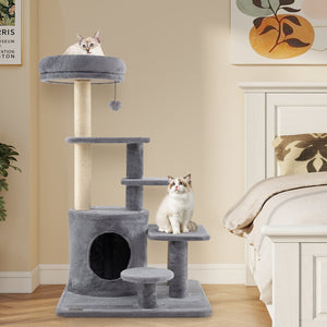 40 Inch Multi-level Cat Tower with Condo and Dangling Jingle Ball-Gray view 2