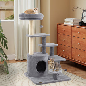 40 Inch Multi-level Cat Tower with Condo and Dangling Jingle Ball-Gray view 3