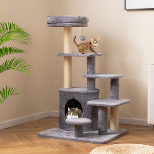 40 Inch Multi-level Cat Tower with Condo and Dangling Jingle Ball-Gray view 5