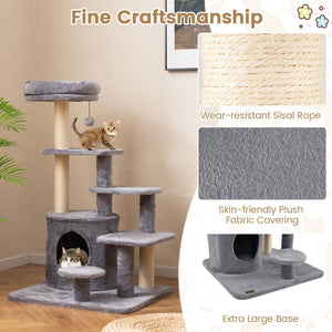 40 Inch Multi-level Cat Tower with Condo and Dangling Jingle Ball-Gray view 7